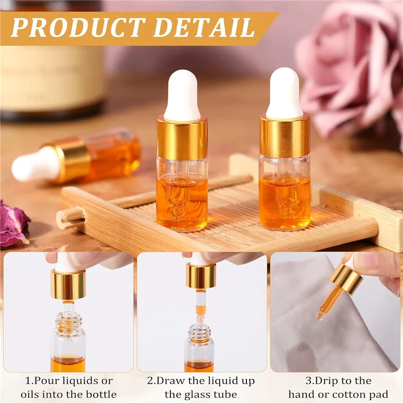 

A47F-100 Pcs Glass Dropping Bottles Mini Essential Oil Dropper Bottles Empty Sample Vials With Cap Tiny Storage Jars 3 Ml