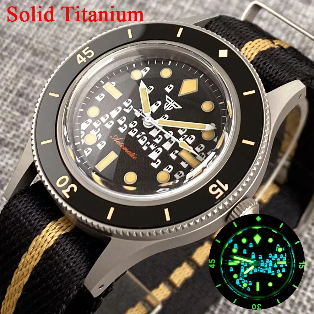 Solid Titanium Case Miyota 8215 Movt AR Domed Sapphire Tandorio Super Lume Ghost Dial Vintage Mechanical 20ATM Diver Watch Men