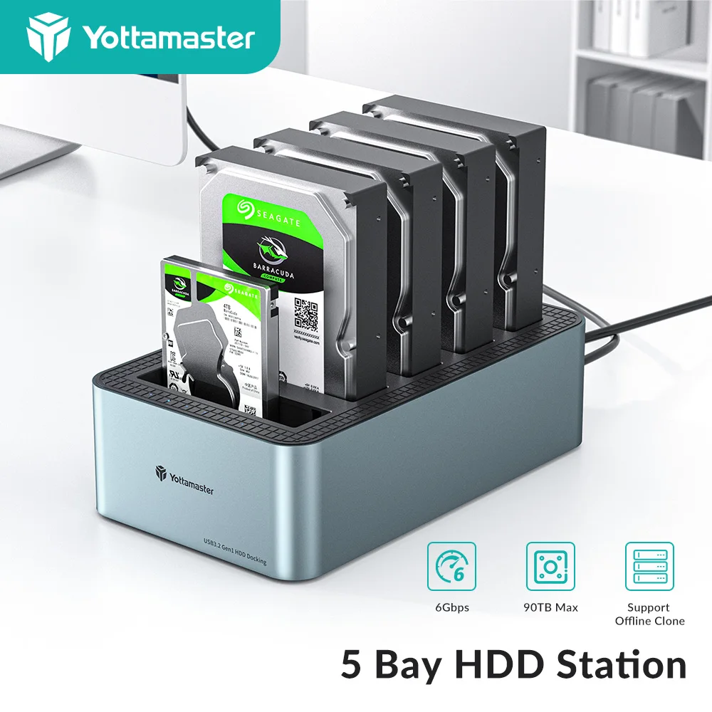 

Yottamaster 5 Bay USB C HDD Docking Station SATA External Hard Drive Enclosure 2.5" 3.5" USB3.0 to HDD SSD Enclosure with 5*18TB