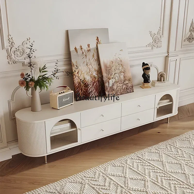 

French Cream Wind TV Cabinet Light Luxury Premium New Modern Simple White Floor Cabinet