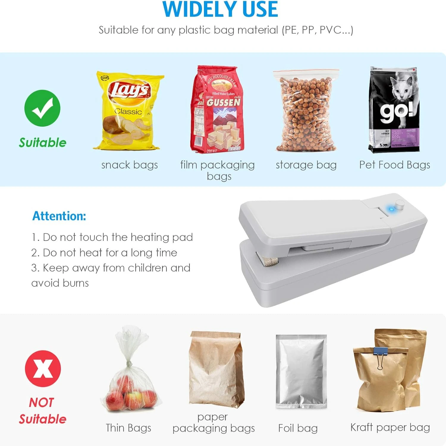 Мини-запайщик пакетов, 2 упаковки — перезаряжаемый термосварщик для пластиковых пакетов — портативный упаковщик 2 в 1 для закусок, пикников на открытом воздухе, еды St