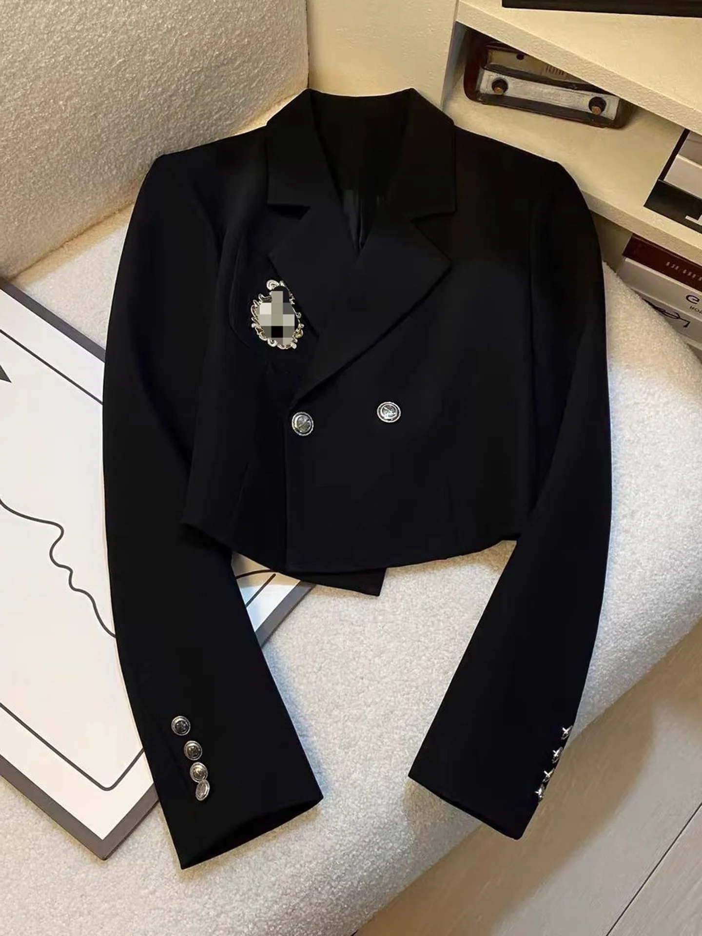 Casual Black Short Tailored Jacket Women's Spring Autumn Button up Long Sleeve Suit Coat Stylish Compact Design Commute Fashion