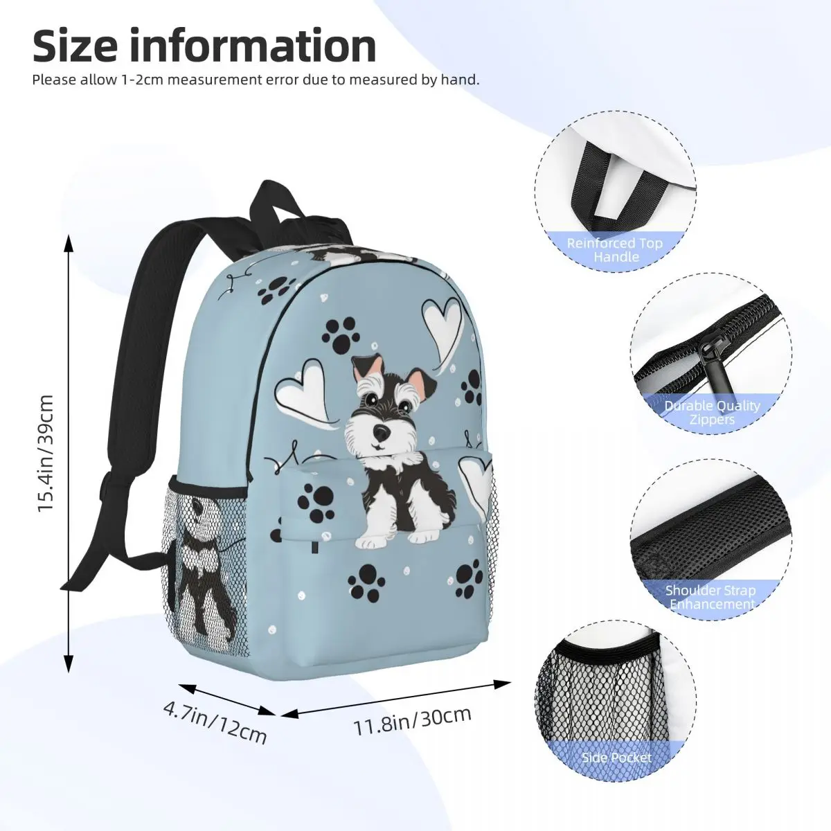 Love Black And White Miniature Schnauzer Backpack Student Boys Girls BookBag Men Women School Bag Computer Shoulder Bags
