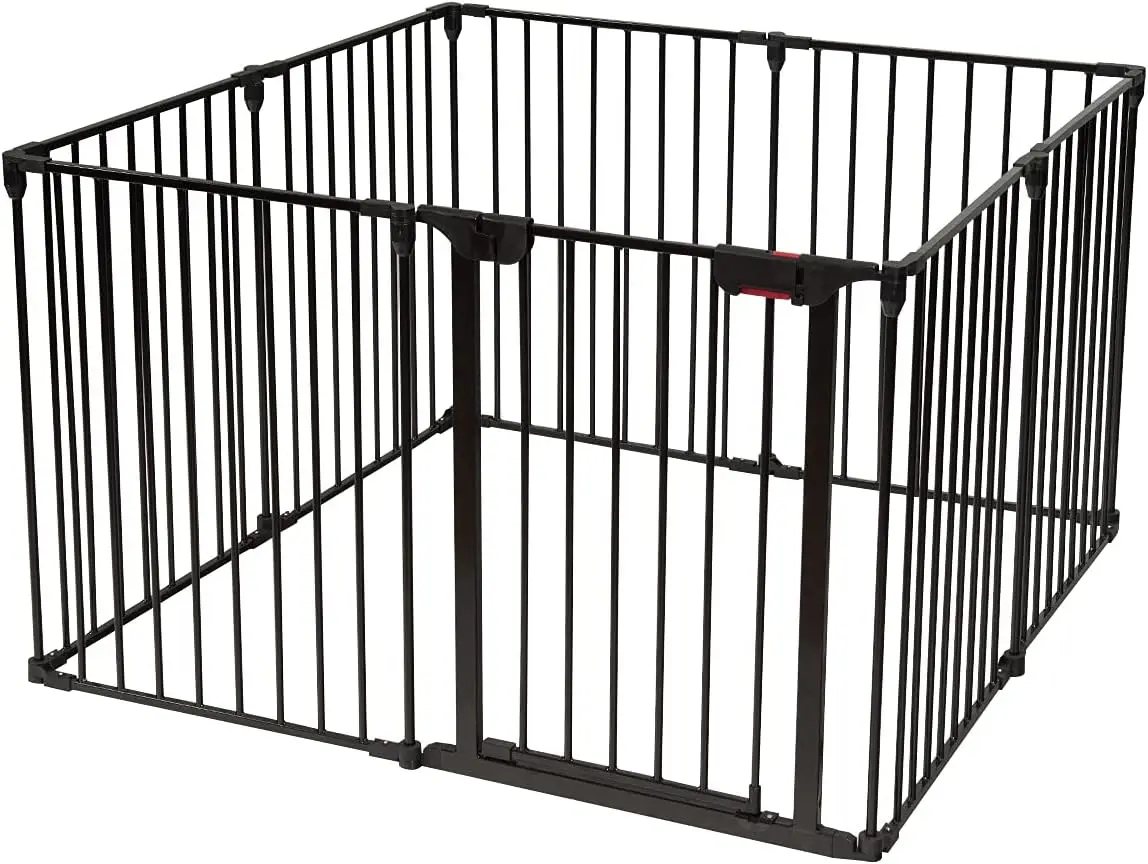 Extra Wide Pet Gate & Dog Playpen, Foldable Dog Fence with Walk-Through Door, Dog Barriers for Home