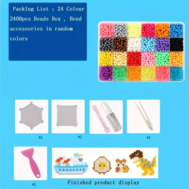 2400pcs/Box Magic Water Sticky Beads Kit DIY Art Crafts Water Sticky Beads Water Fuse Beads Set 5mm Beads DIY Kit