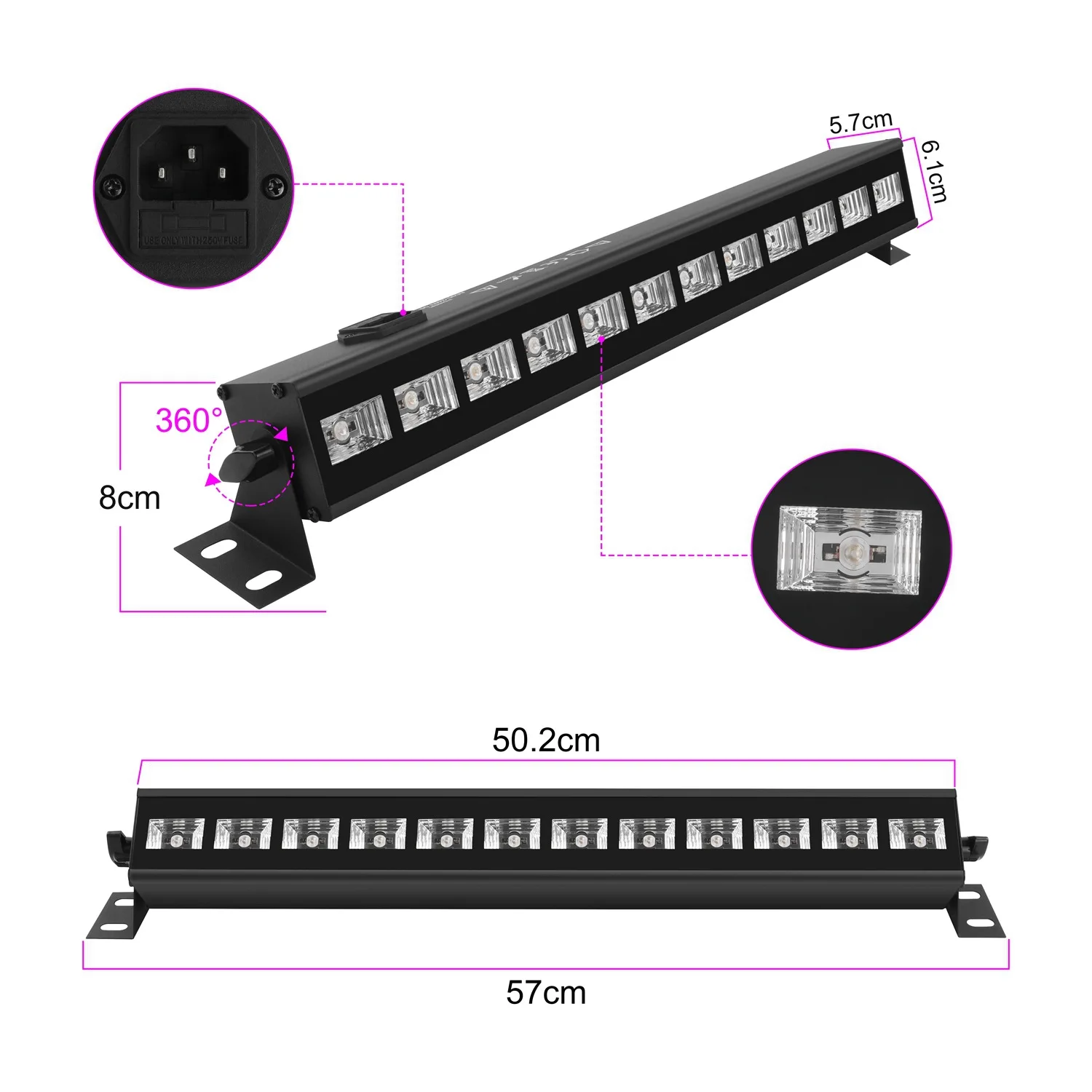 ไฟ LED ติดผนังระบบ UV 36W, ไฟเชือกยาวของตกแต่งย้อมสีม่วงควบคุมระยะไกลแสงเวทีดิสโก้บาร์งานปาร์ตี้ฮาโลวีน