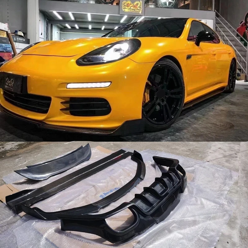 

970.2 Carbon Fiber Front Bumper Lip Rear Trunk Spoiler Lip Wing Rear Diffuser Side Skirts for Panamera 970.2 14-16