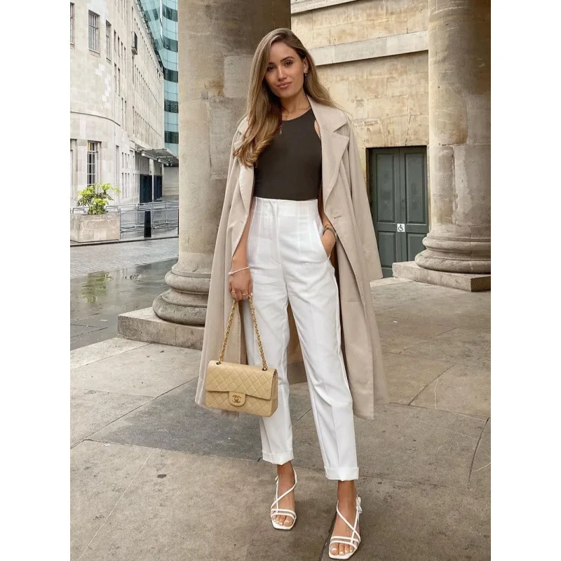 ارتفاع الخصر سليم صالح سراويل تقليدية للنساء لربيع وصيف 2025 عبر الحدود فايون مستقيم الساق عالية الخصر بنطلون #4