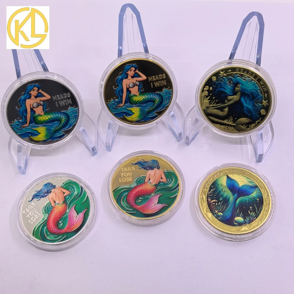 3 Styles Colorful Mermaid Challenge Coin Lose Win Silver&Gold Plated Souvenir Coin Luck Coins Collectible Gift