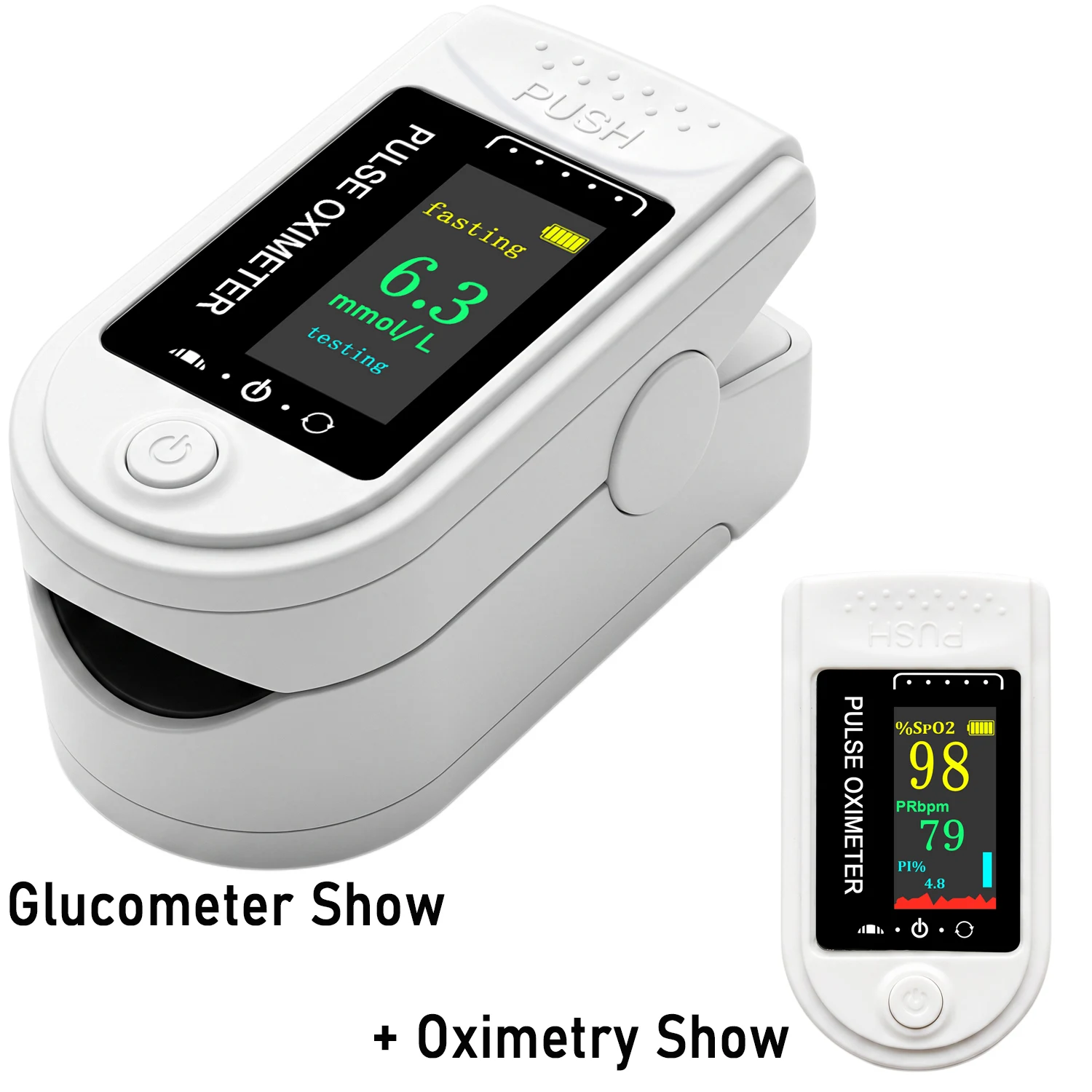 Fingertip Pulse Oximeter, 2‑in‑1 Health Monitor for SpO2 Heart Rate and Blood Glucose Testing, Household OLED Display Tester