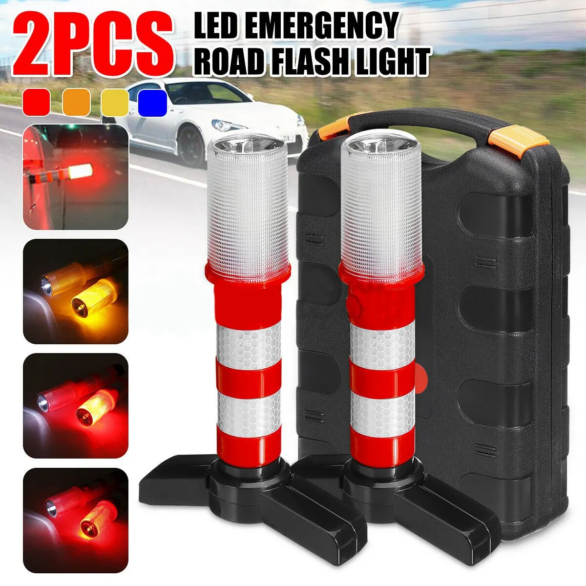 2Pcs LED Emergency Road Flash Flare Roadside Beacon Safety Strobe Warning