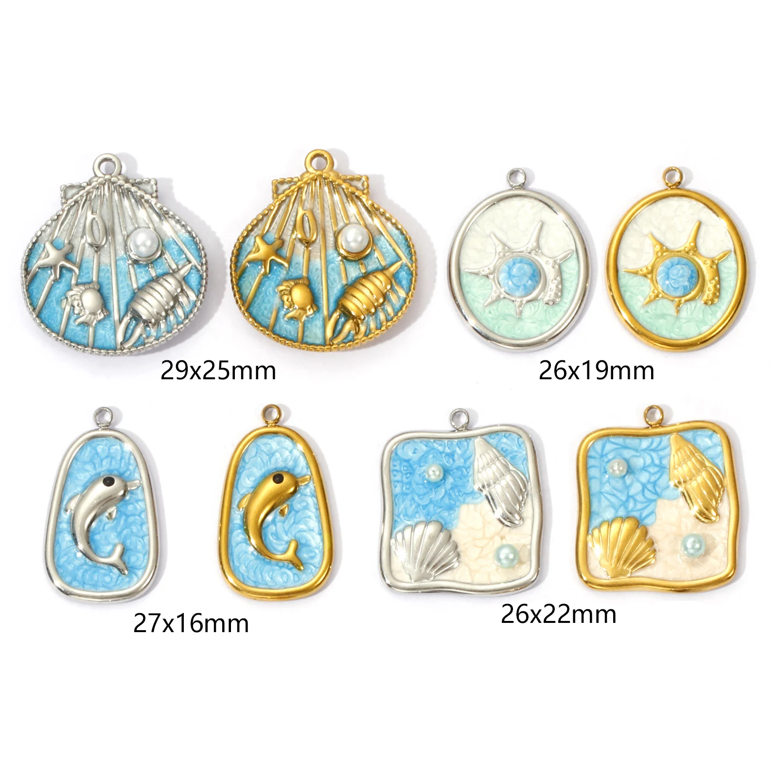 2pcs Stainless Steel Ocean Jewelry Charms Summer Gold Color Starfish Shell Pendants DIY Jewelry Making Necklace Women Findings