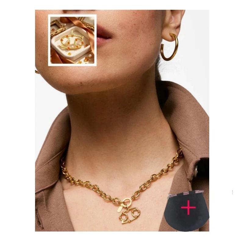 Cancer Constellation Pendant Charm Inlaid Orange Zircon, Gold Plated DIY Jewelry Accessory for Bracelet Necklace, Zodiac Gift for Women