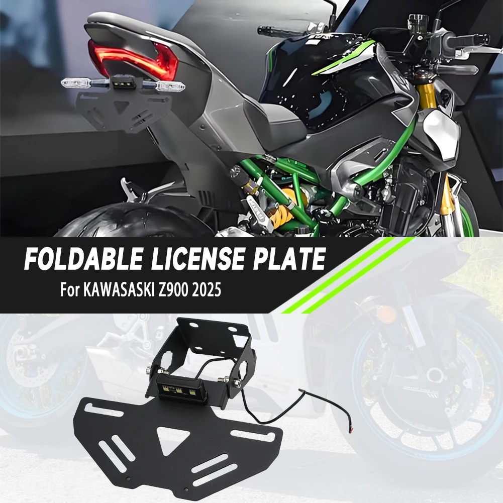 Für Kawasaki Z900 Z-900 SE2025, faltbarer Motorrad-Kennzeichenhalter, Fender Eliminator, Kennzeichenhalter mit LED-Licht