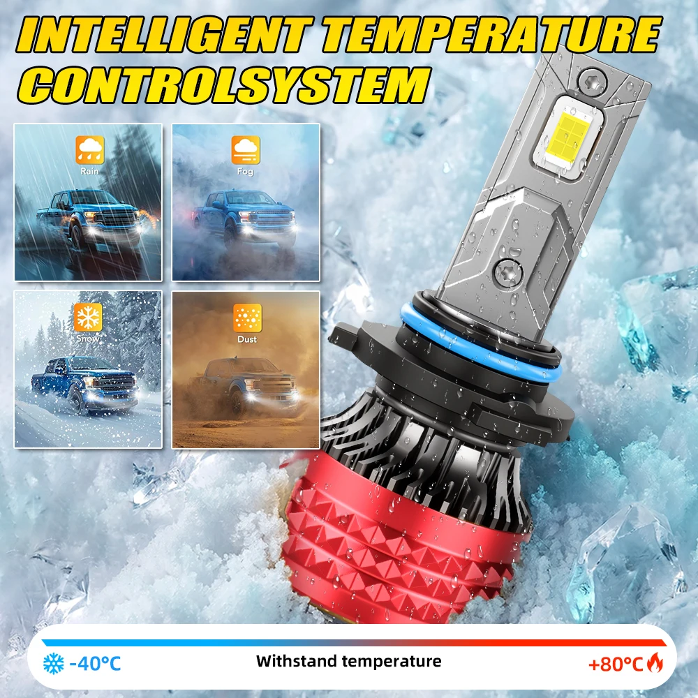 2PCS 9006/HB4 Headlight 6000K White Car LED Headlights 9006 IP68 Waterproof Fan Cooling Design Built In Drive Auto Light