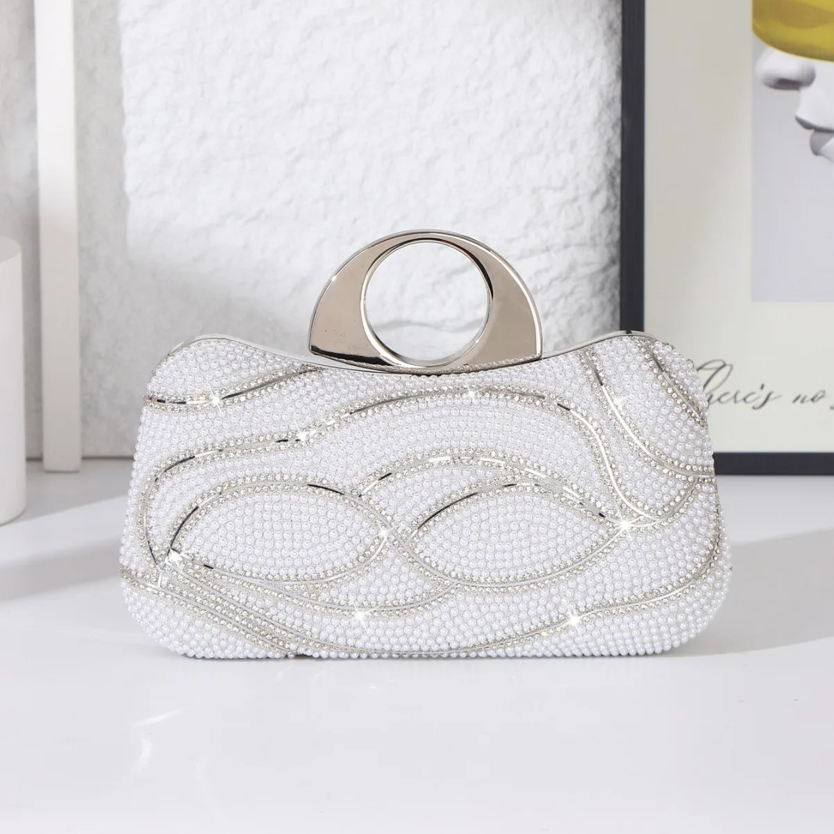 

Pearl Beaded Women's Handbag Glitter Shiny Rhinestones Diamond Evening Bags Wedding Party Clutch Purse Sequins Crossbody Bag