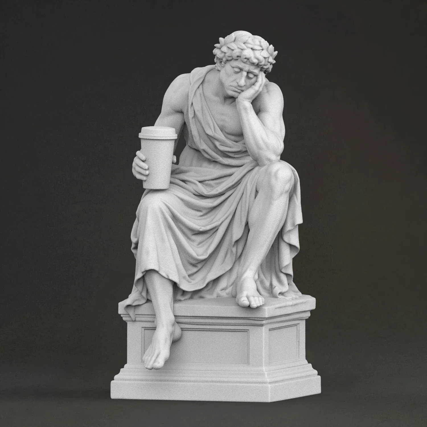 'weary philosopher' Sculpture, 3D Printed Resin Material, Hand-Painted, Plaster-Like Textured Decoration (Ships Within 10 Days)