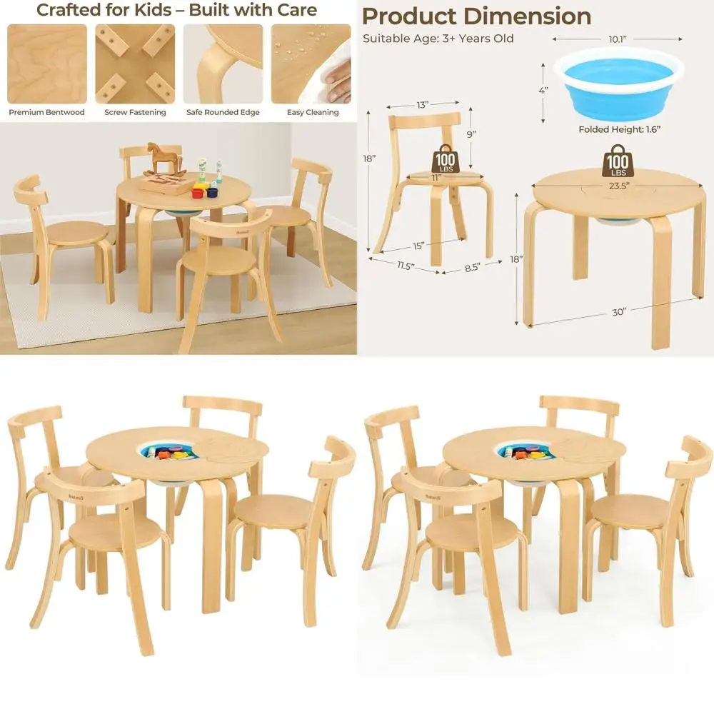 

Wooden Toddler Table and 4 Chairs Set with Storage, Perfect for Arts, Crafts, Eating, and Playroom Activities