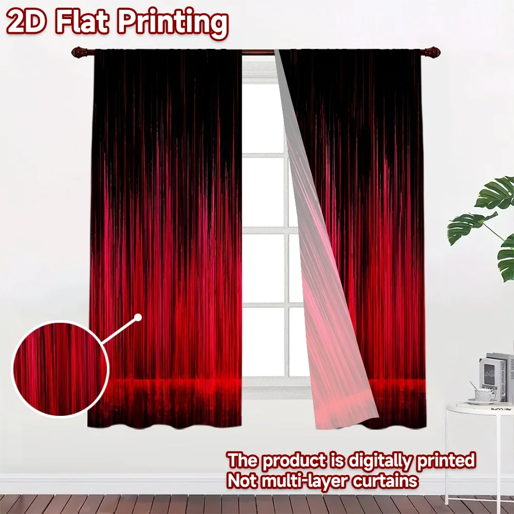 2D FLAT PRINTING 2pcs Curtains (Without Rod) Red Vertical Streaks Popular Light Filtering Curtains Fabric Curtains Thermal