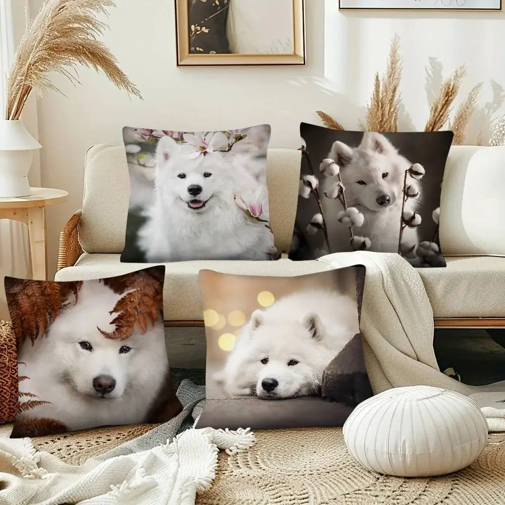 Cute White Do Samoyed Pillow Case Fashion Square Pillowcase Bedroom Sofa Room Ins Decoration Leisure