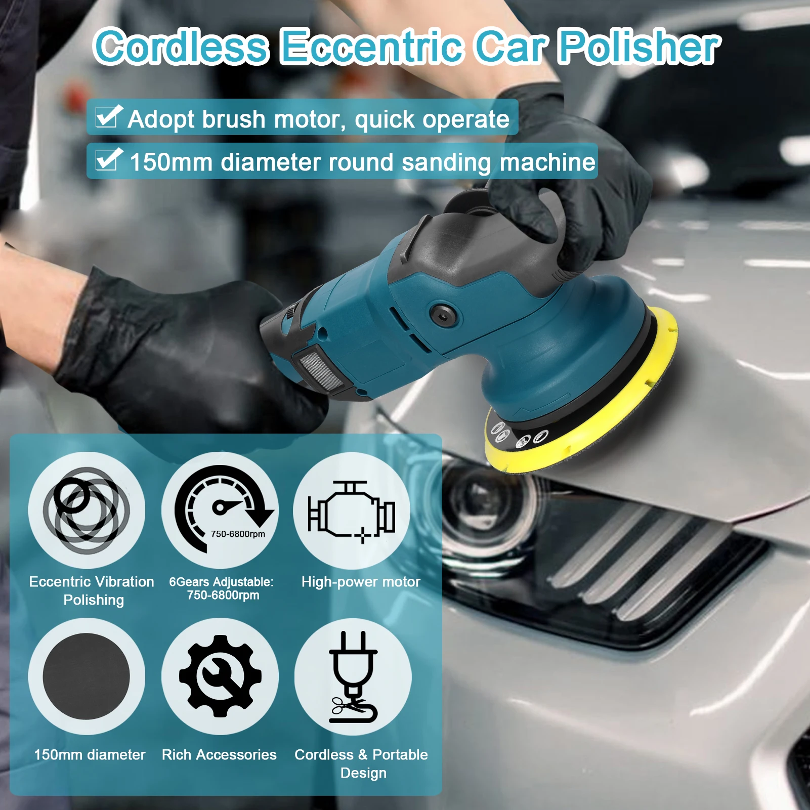 Electric Car Polisher Adapted to Makita battery Cordless Waxing Polishing Grinding Sanding Machine Orbital Sander