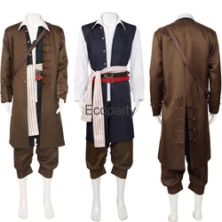 New Men's Captain Jack Sparrow Costume Medieval Caribbean Pirates Cosplay Full Set Halloween Party Performance Outfits For Male