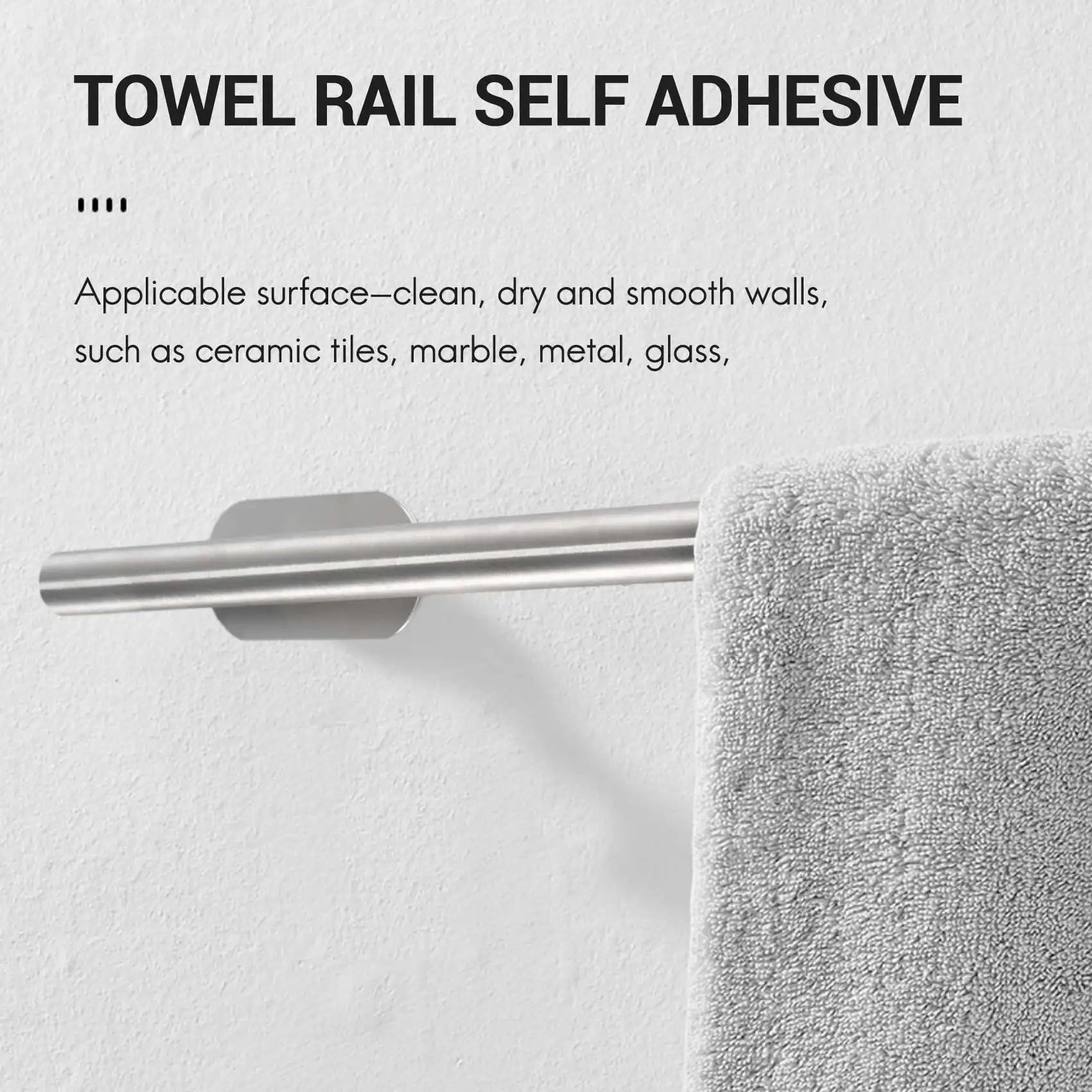 -AA95 Stainless Steel Towel Rail Self Adhesive Towel Rack For Bathroom Kitchen Toilet Wall Mounted Punch-Free Installation