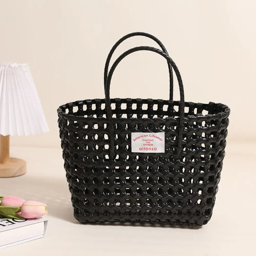 

Countryside Style Hollow Weave Bag Vacation Style Bohemian Style Beach Tote Bag Large Capacity Bucket Bag PVC Handbag Travel