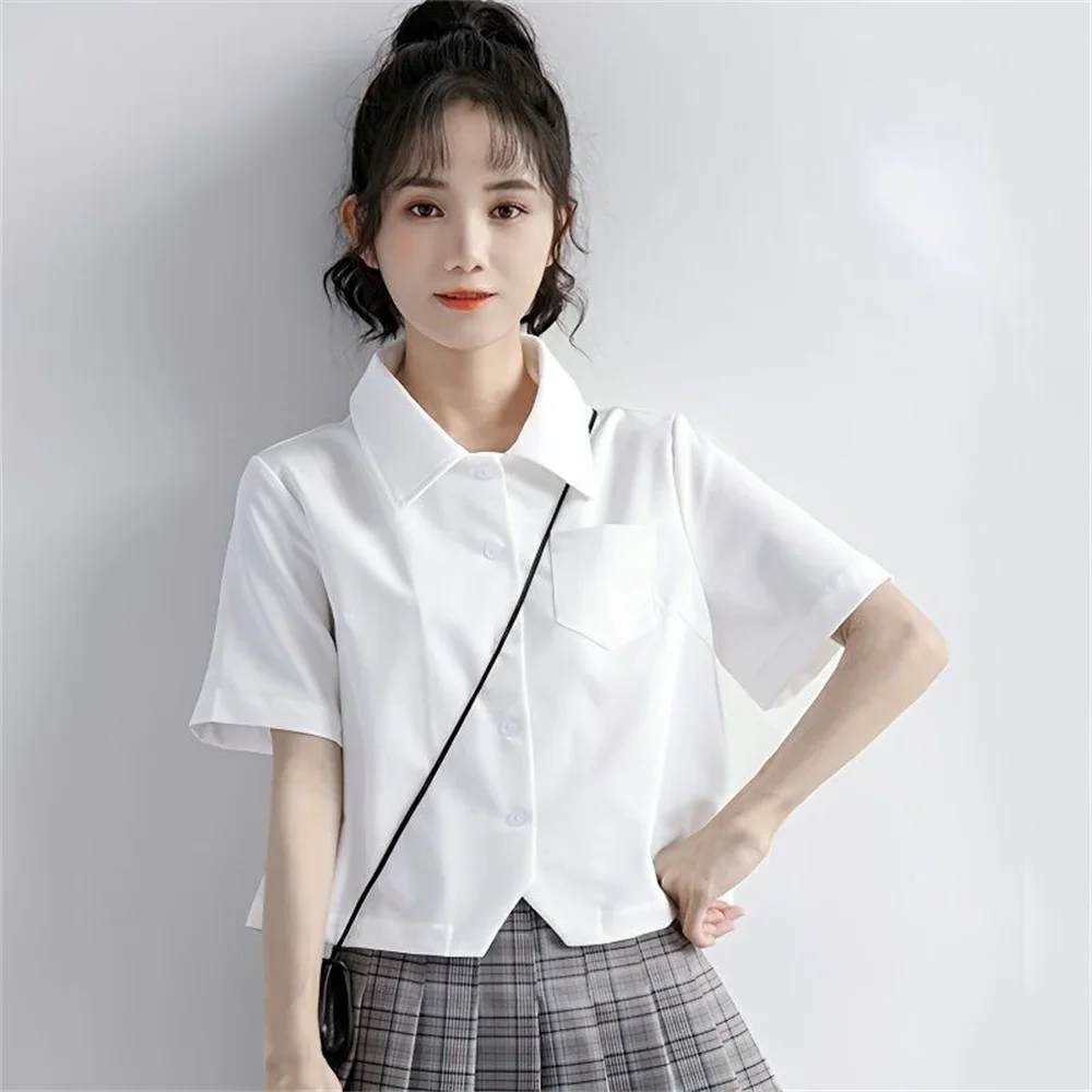 Preppy stijl shirt vrouwelijk 2025, zomer nieuw ontwerp, zoete meisjes, witte blouse met korte mouwen, Japanse schattige studenten tops, damesoverhemden