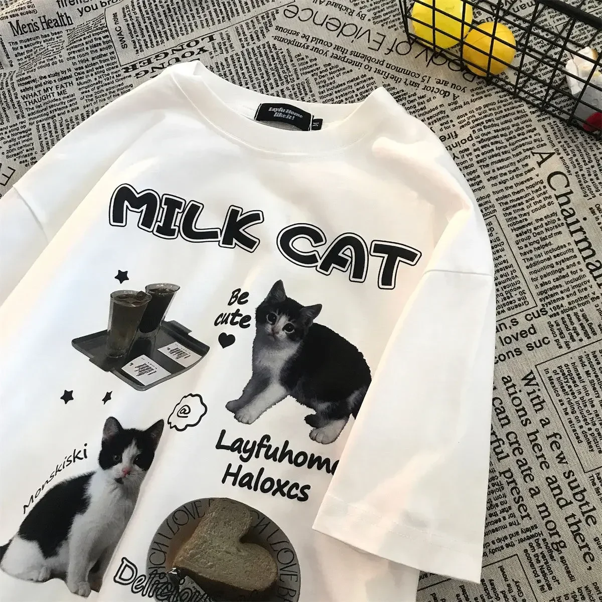 Camiseta con estampado gráfico de gato bonito Harajuku, camiseta de verano Y2k, ropa de calle para mujer, Top de moda, ropa estética barata para