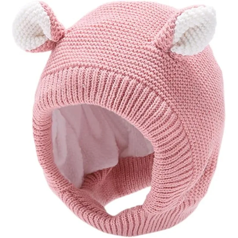 

Cute Baby Hat Autumn and Winter Cartoon Ears Knitted Earmuffs Plush Hat Solid Color Thick Ear Protection Hat Children's Gift