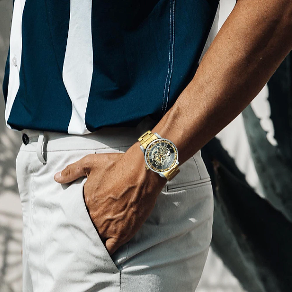 ساعة ميكانيكية كلاسيكية بهيكل عظمي من WINNER للرجال، أيدي مضيئة، حزام من الفولاذ المقاوم للصدأ، ساعات رجالي كلاسيكية، هدايا فاخرة من أفضل العلامات التجارية