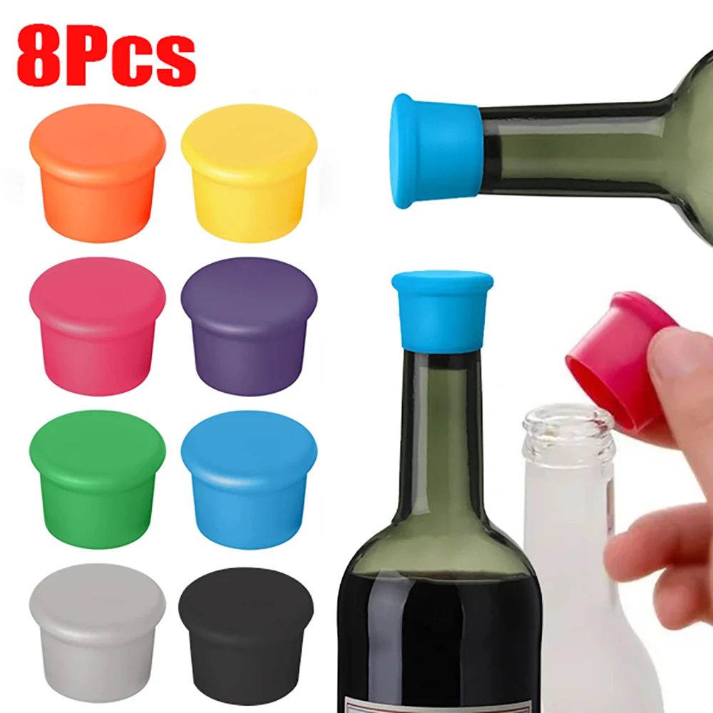 

8Pcs Wine Stoppers Reusable Silicone Wine Corks Wine Bottle Stopper Beverages Beer Champagne Sealed Bottle Cap Keep Wine Fresh