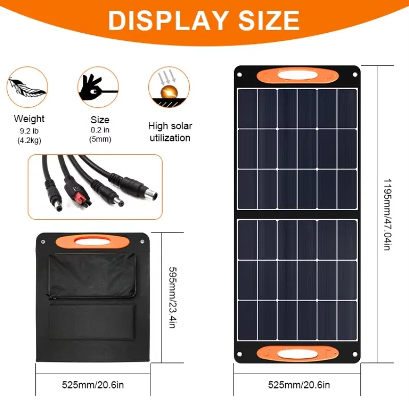 100W Solar Charger Solar Panel Waterproof Foldable Solar Power Bank for 20v Car Battery Mobile Phone Outdoor Hiking