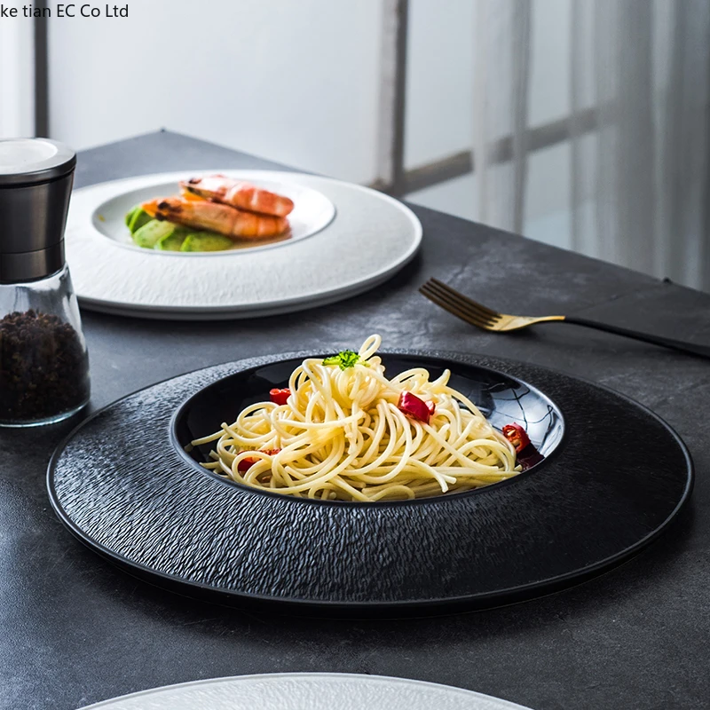 European Rock Back Mouth Straw Hat Plate Ceramic Dinner Plate Salad Western Food Italian Soup Plate Pasta Dishes Hotel Tableware