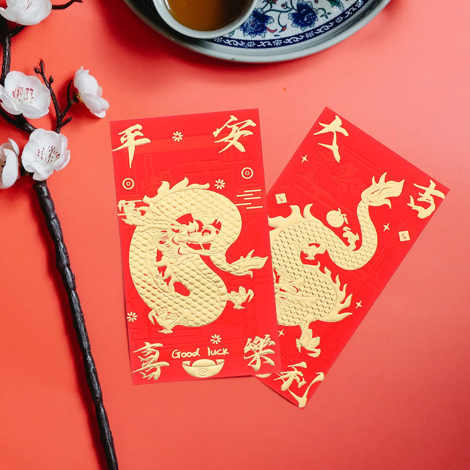30Pcs Traditional Red Envelopes Chinese Style Lunar Year Money Bags Year of Dragon Pattern Festive Red Packets Spring Festival