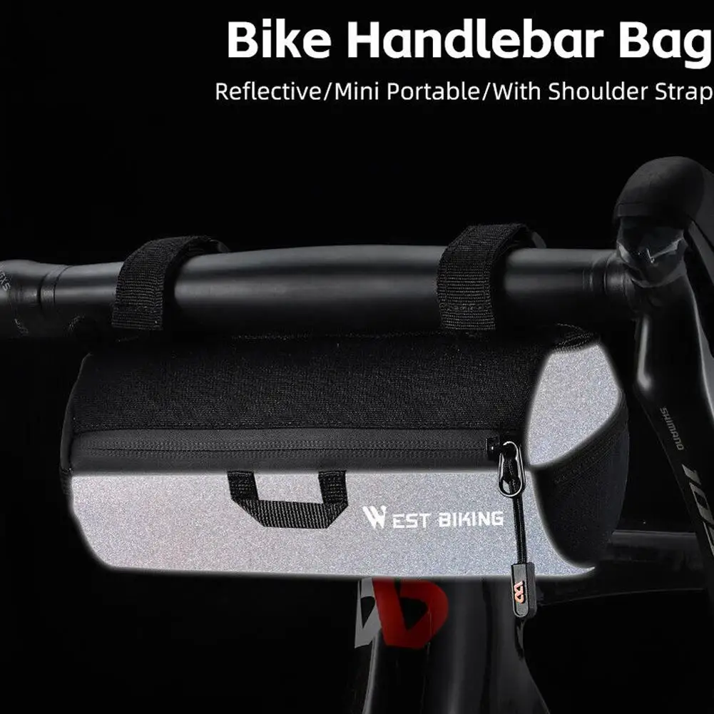 Borsa da manubrio per bici altamente riflettente borsa anteriore per bici borsa a tracolla portatile per ciclismo MTB bici da strada Scooter borse per attrezzi anteriori L7W2