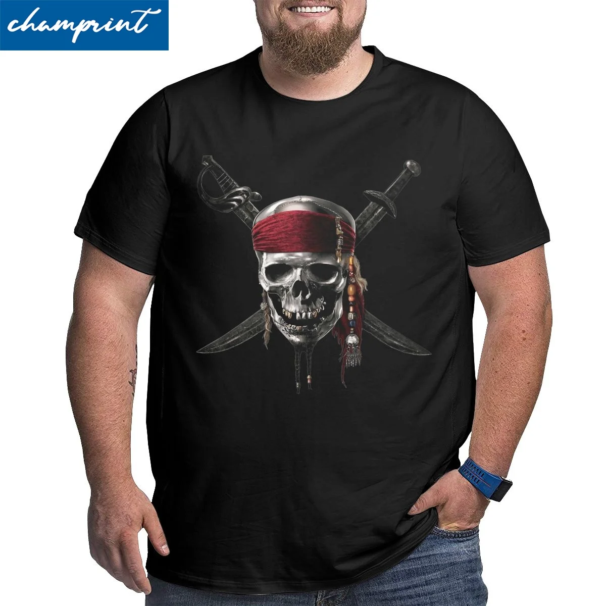 Men\'s T-Shirts Pirate Of Caribbean Jolly Roger Fashion Cotton Big Tall Tee Shirt Crewneck Tops Oversized 4XL 5XL 6XL T Shirt