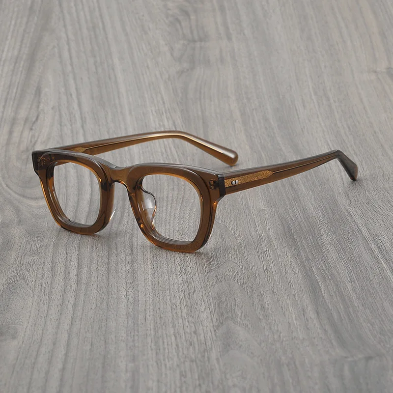 Vintage designer hand-made tortoise-shell colored acetate fiber glasses frame can be equipped with prescription glasses.