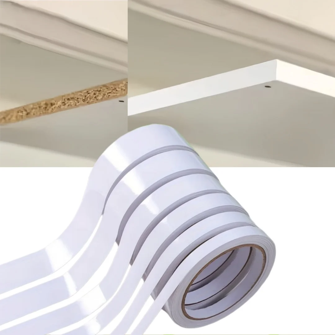 1PC 10m/393.7in White Border Thick Sticker, Peel Stick, Self-Adhesive Wall Decorative Strips, Cabinets, Tables, Room Decoration