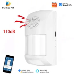 Works Tuya WiFi Smart Life Home Burglar Alarm Sensor PIR Infrared Motion Detector 110dB Security Protection Remote Control Alert