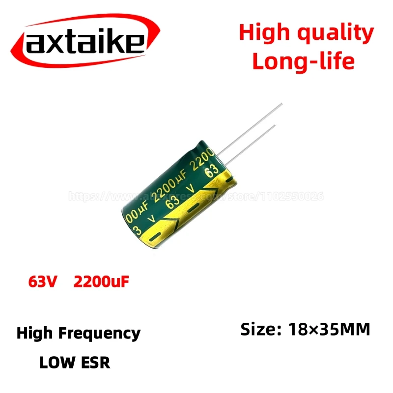 

5PCS 63V2200uF Aluminum Capacitor, High Frequency Low ESR 105°C Radial for Power Supply Long-life 18×35MM