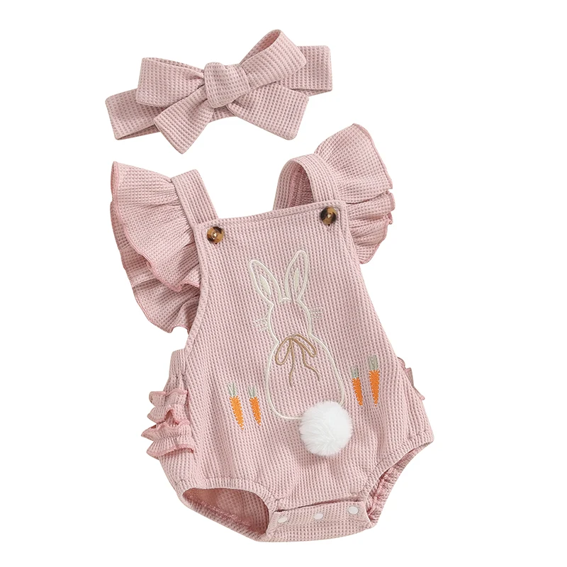 Easter Outfit Baby Girl Romper Bunny Ruffle Sleeve Backless Bodysuit Newborn Summer Clothes Outfit with Headband