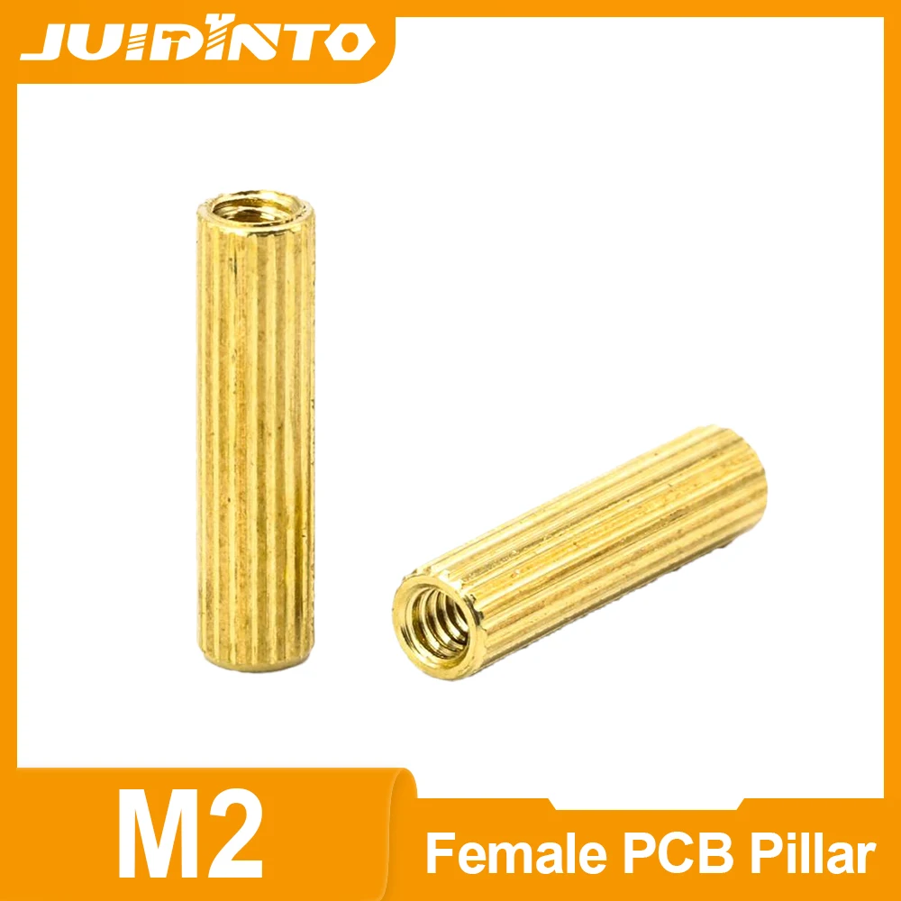 JUIDINTO Knurled Brass standoffs M2 Female-female Brass Round Standoff Space Pillar for Printed Circuit Board PCB Motherboard