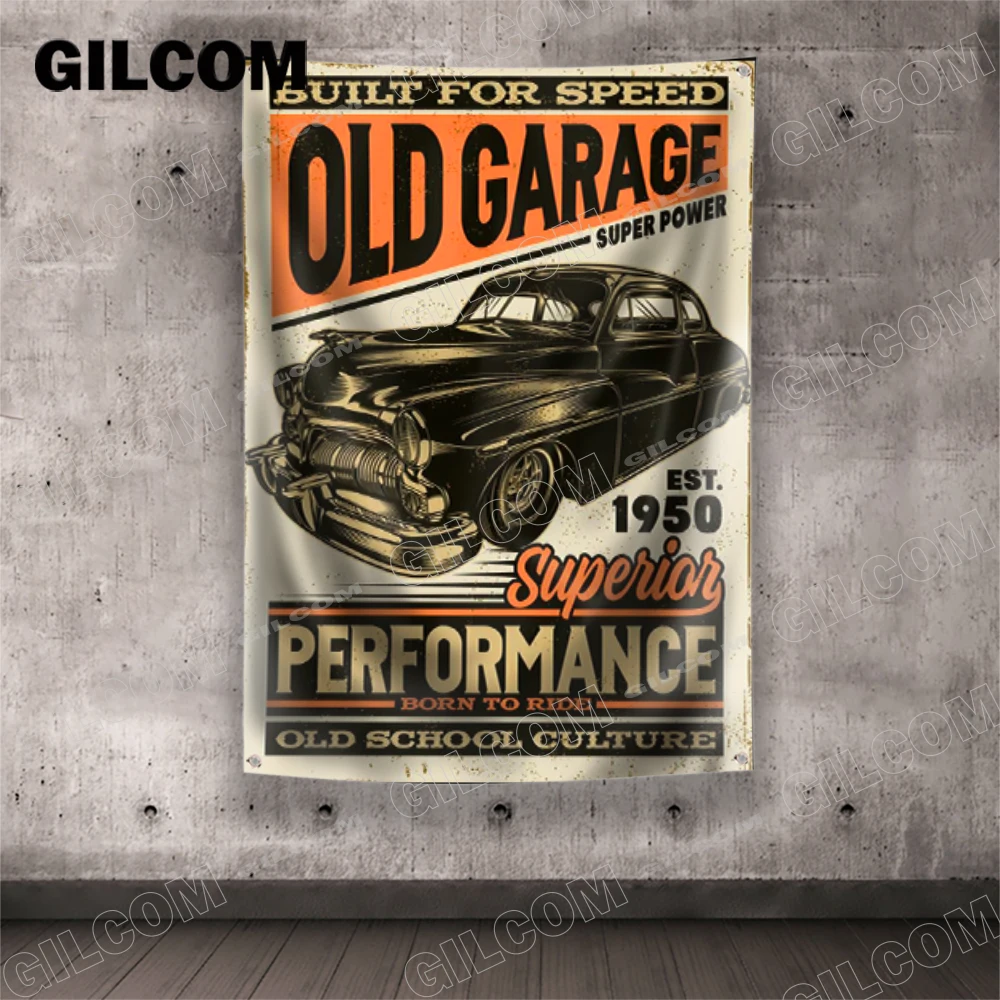 Garage Flags Motor Oil Auto Parts Motorbikes Vintage Poster For Tool Shop Repair Shop Plaque Decoration Brass Grommet Banner