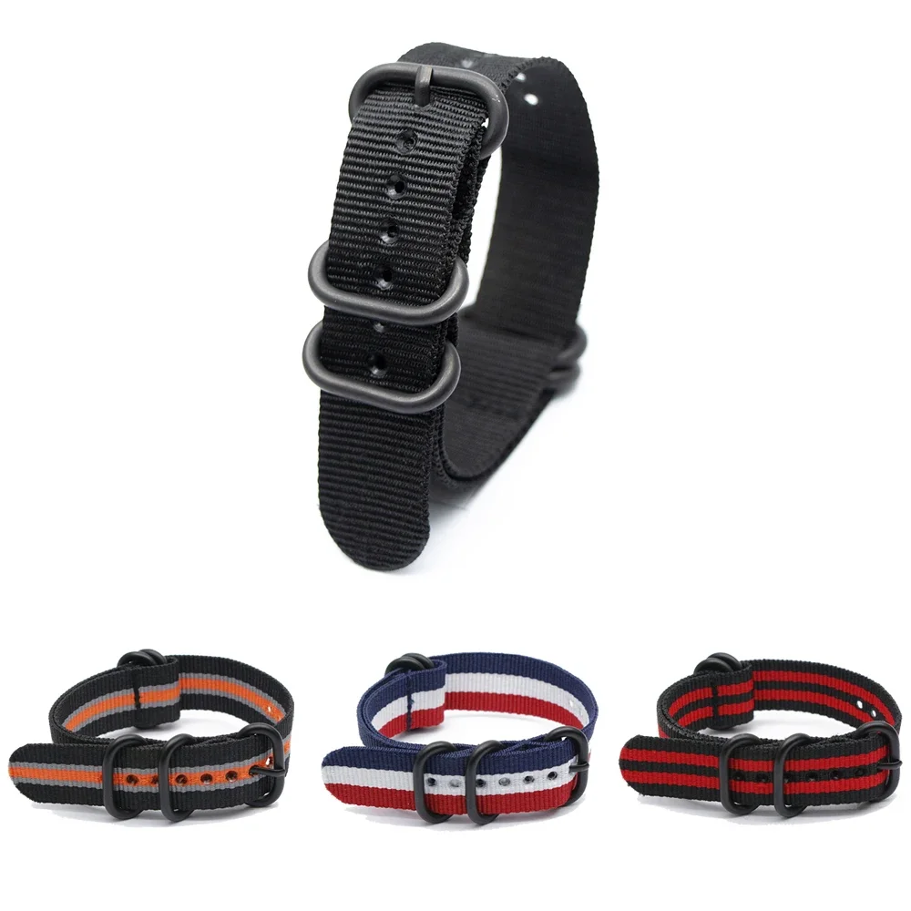 

3 Lona Nylon Watch Band for Army Sports Style Strap 18MM 20MM 22MM 24MM Wristband Accessories with Black Ring Buckle