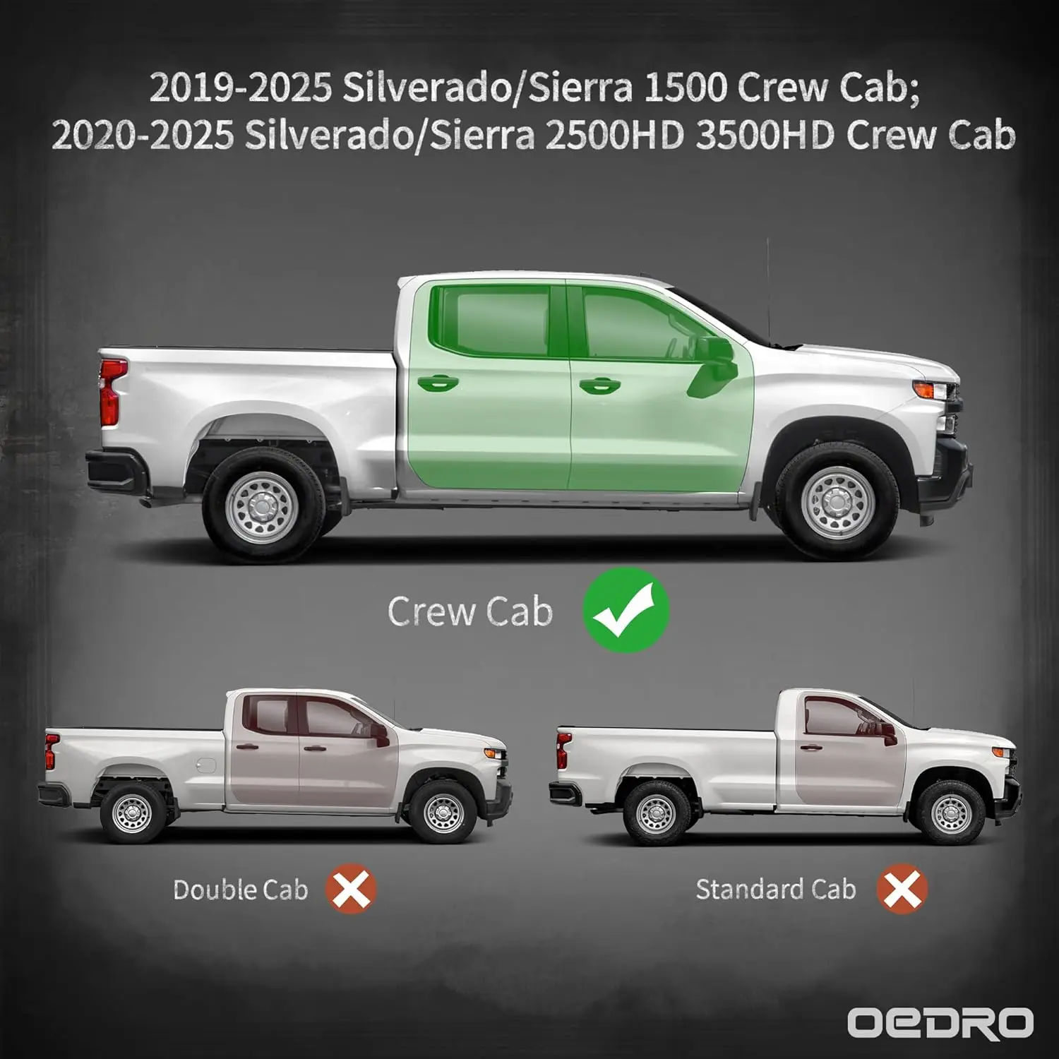 Running Boards for Chevy Silverado/GMC Sierra Crew Cab (2019-2026), Steel, Side Steps for Easy Entry (Excl. 2019 1500 LD)