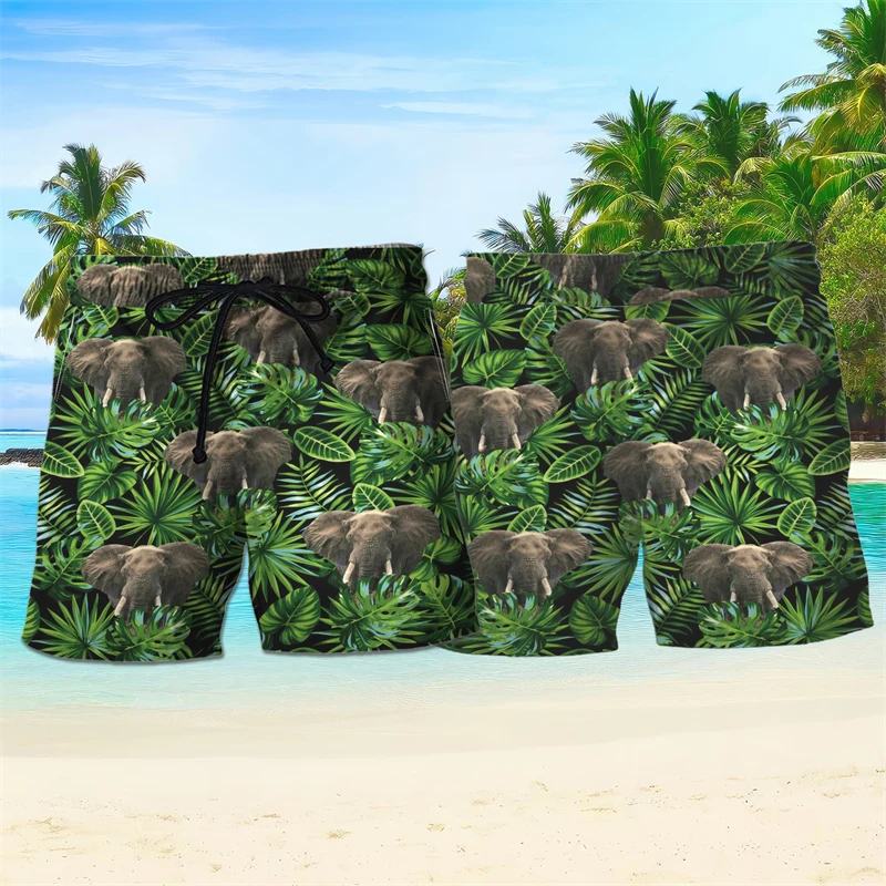 مضحك الفيل الجرافيك هاواي سراويل قصيرة الصيف عطلة عطلة عطلة ثلاثية الأبعاد مطبوعة شورتات للبحر فضفاضة Harajuku السباحة جذوع