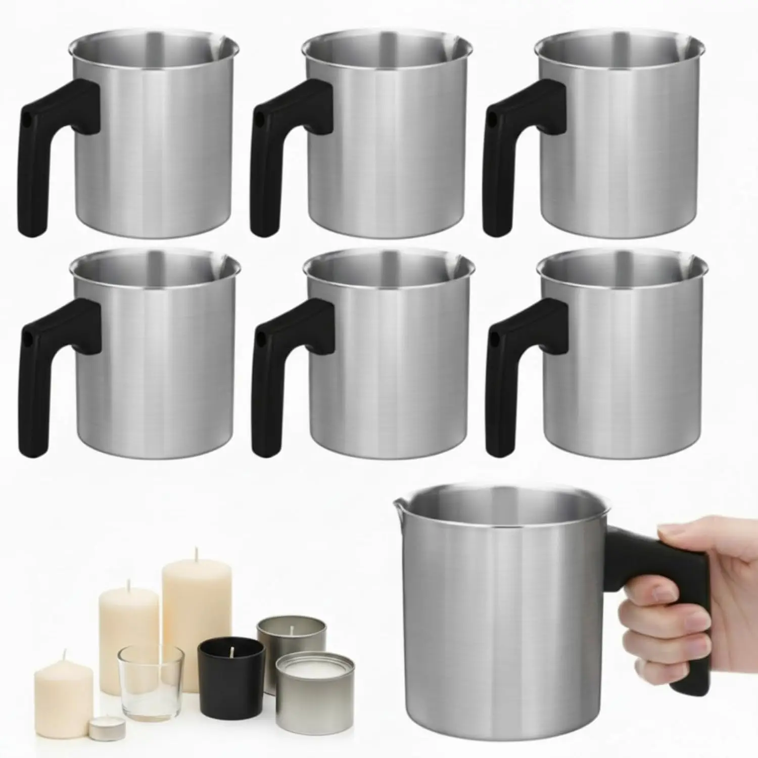 6 Pcs Candle Making Pouring Pot Wax Pouring Pitcher with Dripless Spout and Heat Resisting Handle Aluminum Wax Melter for Christmas DIY Candle Making Kits Gift (1.2 L)