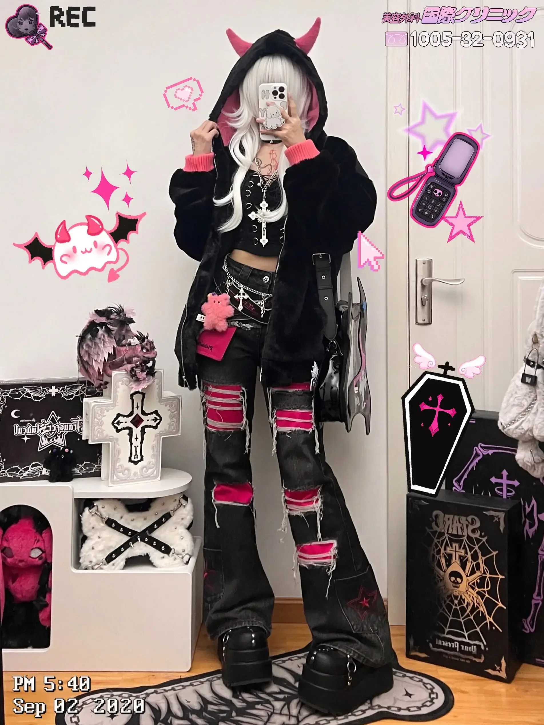 Punk Ripped Denim Pants Y2k Contrast Color Women High Waist Cross Flare Jeans Harajuku Style Wide Leg Pants Streetwear